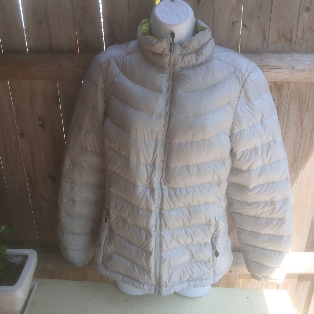 LL Bean Jacket Womens Medium  Gray 850 Downtek Puffer Coat Warm
